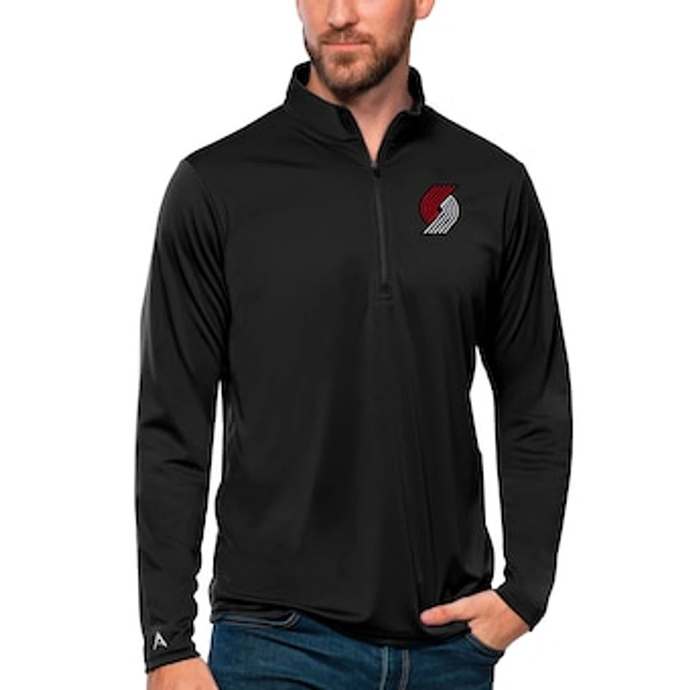 Men's Antigua Black Portland Trail Blazers Tribute Quarter-Zip Pullover Top