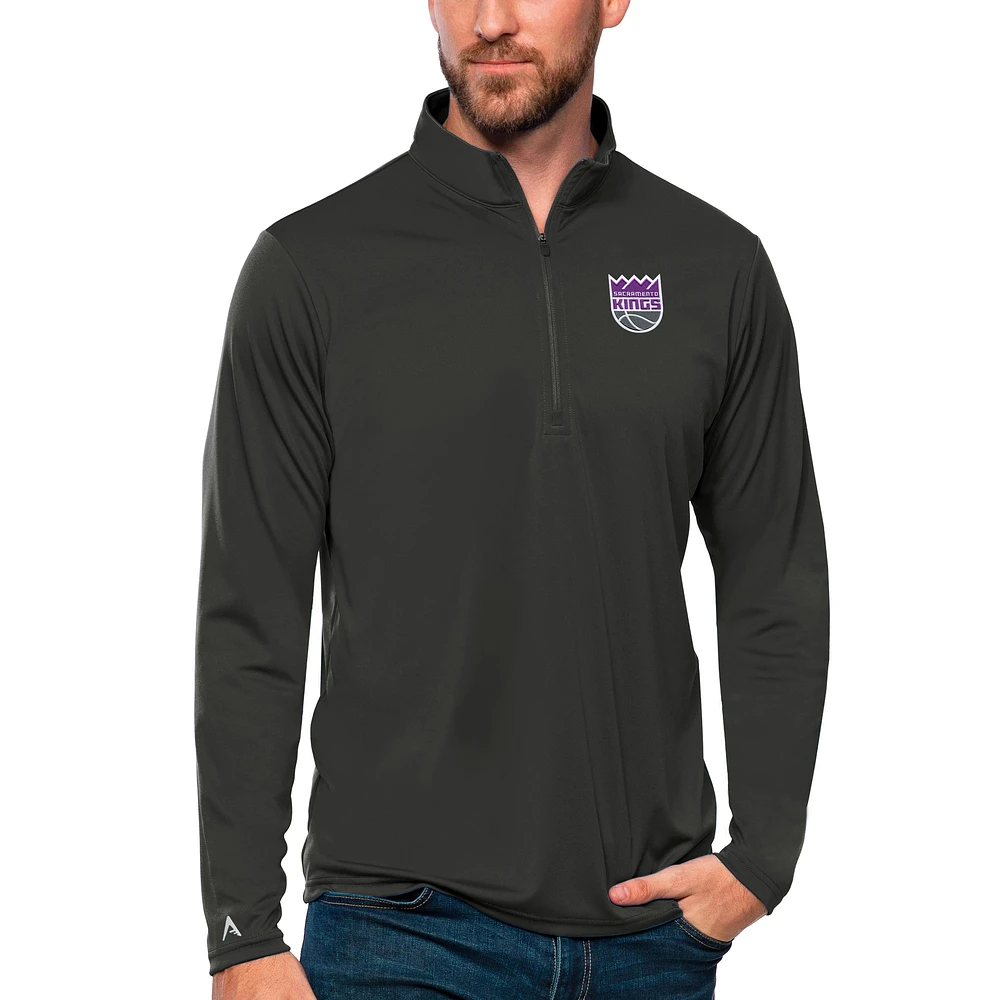 Men's Antigua Charcoal Sacramento Kings Tribute Quarter-Zip Pullover Top