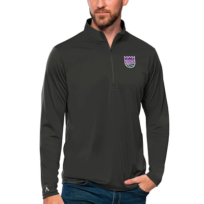 Men's Antigua Charcoal Sacramento Kings Tribute Quarter-Zip Pullover Top