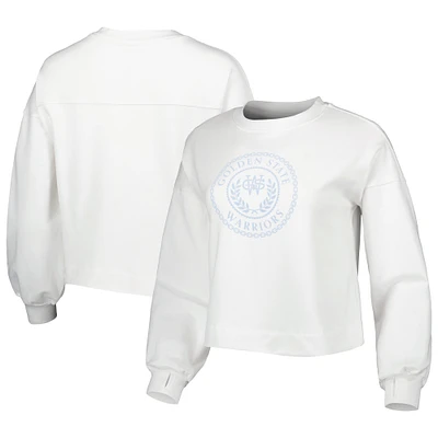 Women's Lusso White Golden State Warriors Lola Ball and Chain Pullover Sweatshirt