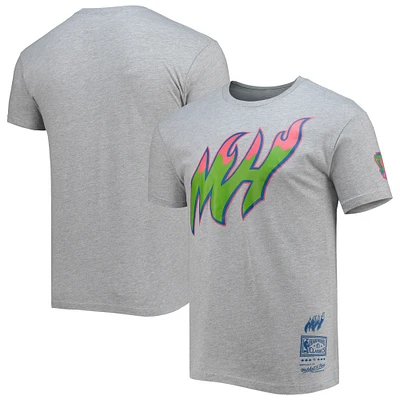 Men's Mitchell & Ness Heathered Gray Miami Heat Hardwood Classics Color Bomb Energy T-Shirt