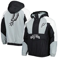 Men's Starter Black San Antonio Spurs Body Check Raglan Hoodie Half-Zip Jacket