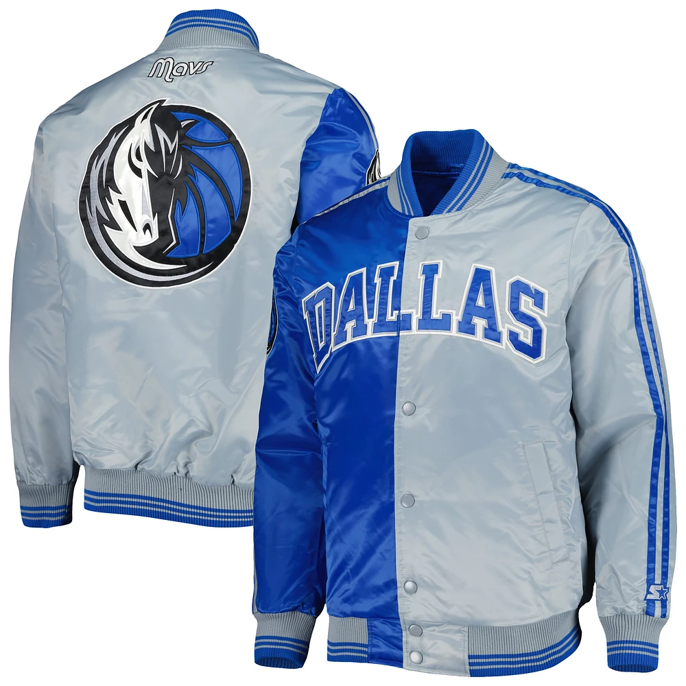 Men's Starter Royal/Gray Dallas Mavericks Fast Break Satin Full-Snap Jacket