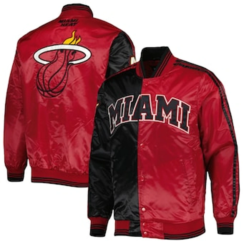 Men's Starter Black/Red Miami Heat Fast Break Satin Full-Snap Jacket