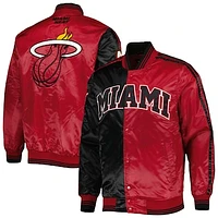 Men's Starter Black/Red Miami Heat Fast Break Satin Full-Snap Jacket