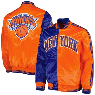 Men's Starter Blue/Orange New York Knicks Fast Break Satin Full-Snap Jacket