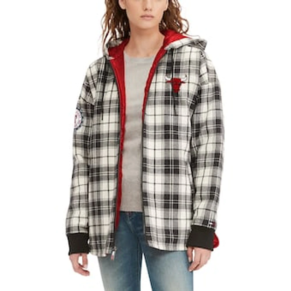 Women's Tommy Jeans Black/Cream Chicago Bulls Molly Flannel Full-Zip Hoodie