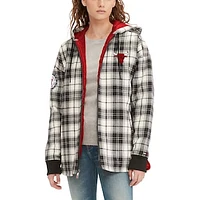 Women's Tommy Jeans Black/Cream Chicago Bulls Molly Flannel Full-Zip Hoodie