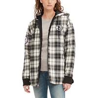 Women's Tommy Jeans Black/Cream Brooklyn Nets Molly Flannel Full-Zip Hoodie