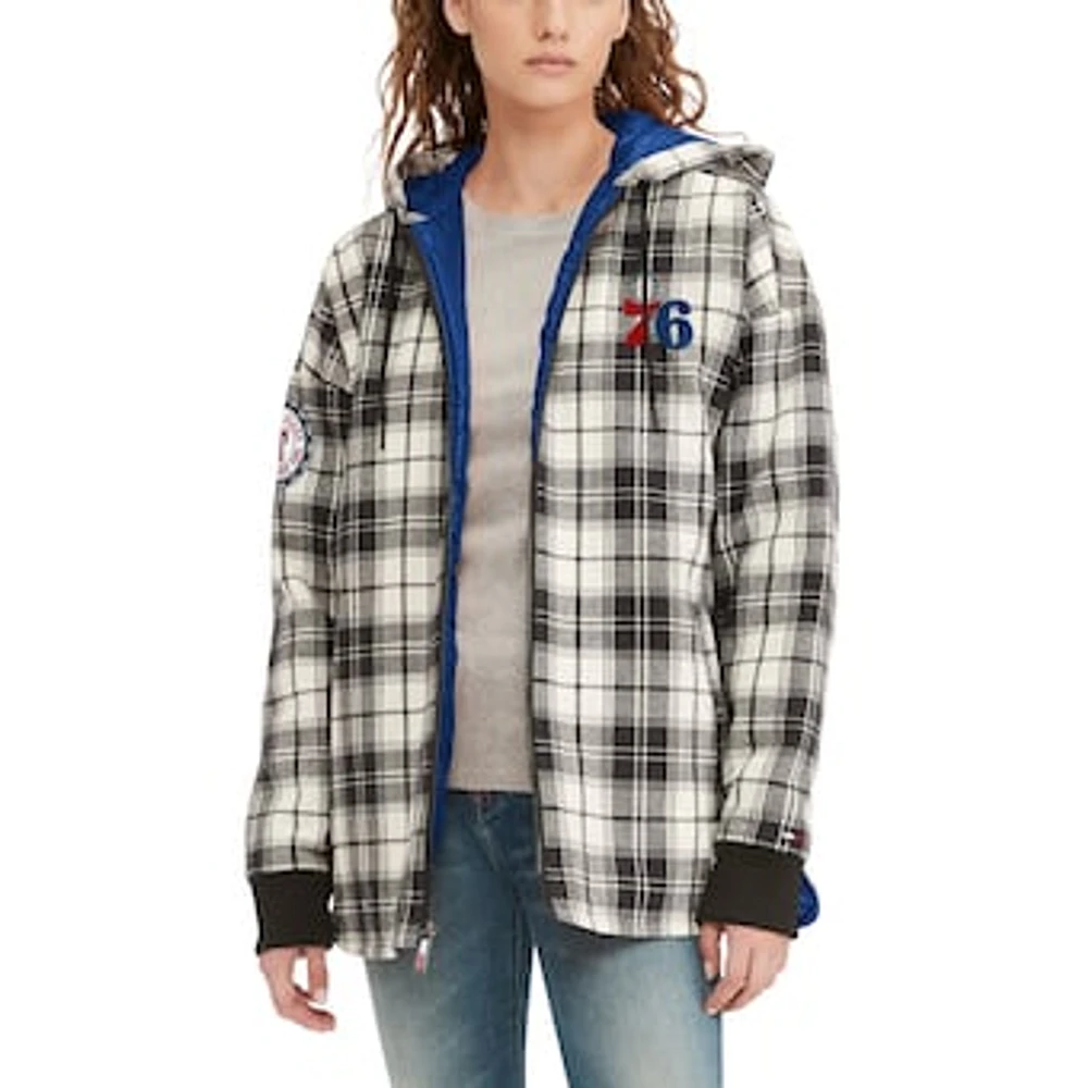 Women's Tommy Jeans Black/Cream Philadelphia 76ers Molly Flannel Full-Zip Hoodie