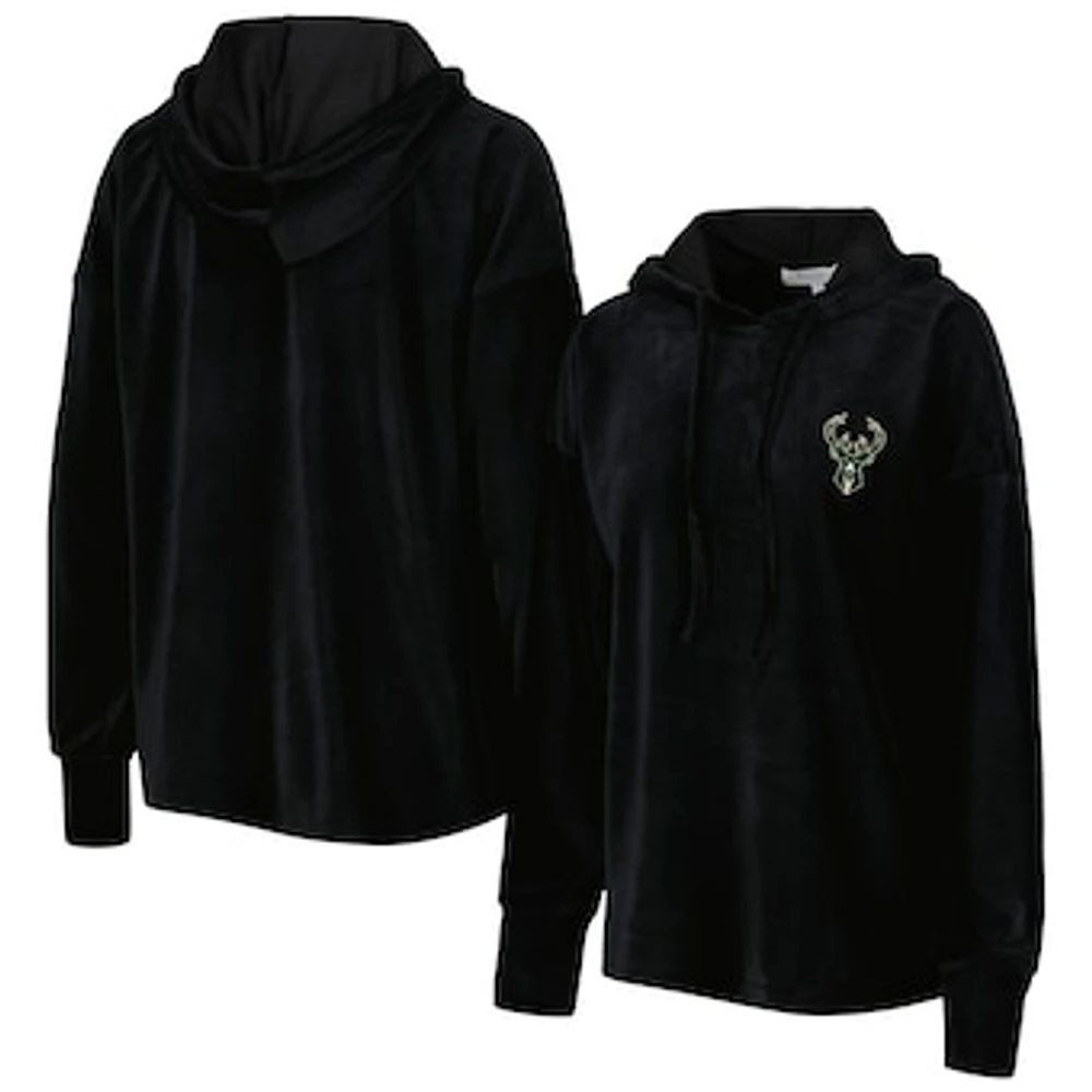 Women's Touch Black Milwaukee Bucks End Line Velour Pullover Hoodie