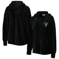 Women's Touch Black Milwaukee Bucks End Line Velour Pullover Hoodie