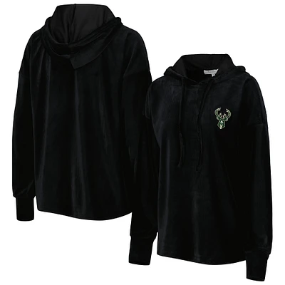 Women's Touch Black Milwaukee Bucks End Line Velour Pullover Hoodie