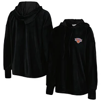 Women's Touch Black New York Knicks End Line Velour Pullover Hoodie