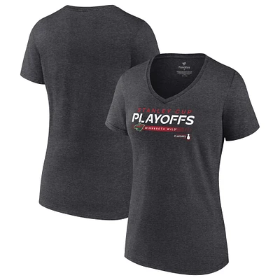 Women's Fanatics Charcoal Minnesota Wild 2022 Stanley Cup Playoffs Playmaker V-Neck T-Shirt