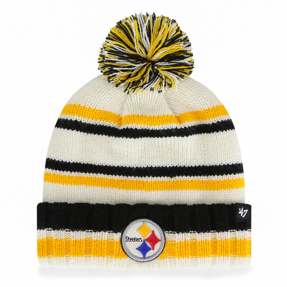 Youth '47 Cream Pittsburgh Steelers Driftway Cuffed Knit with Pom