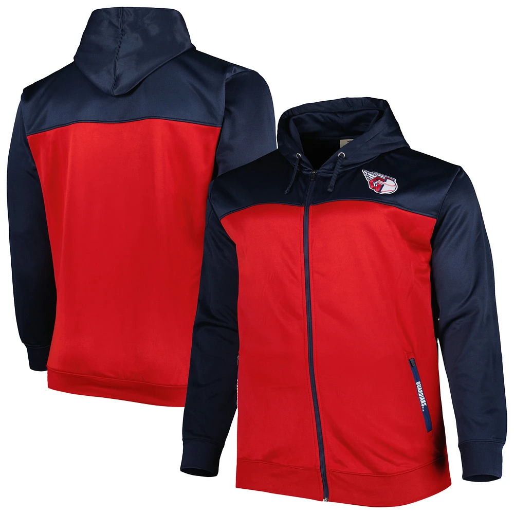 Men's Navy/Red Cleveland Guardians Big & Tall Yoke Full-Zip Hoodie