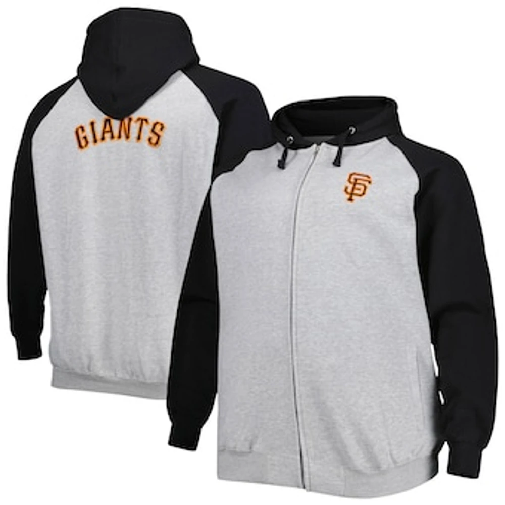 Men's Heather Gray/Black San Francisco Giants Big & Tall Raglan Hoodie Full-Zip Sweatshirt