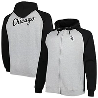 Men's Heather Gray/Black Chicago White Sox Big & Tall Raglan Hoodie Full-Zip Sweatshirt