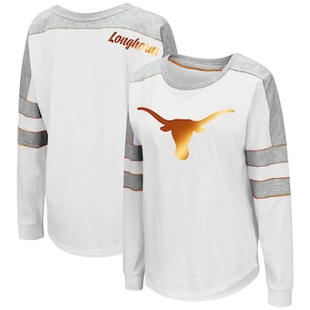 Women's Colosseum White Texas Longhorns Trey Dolman Long Sleeve T-Shirt