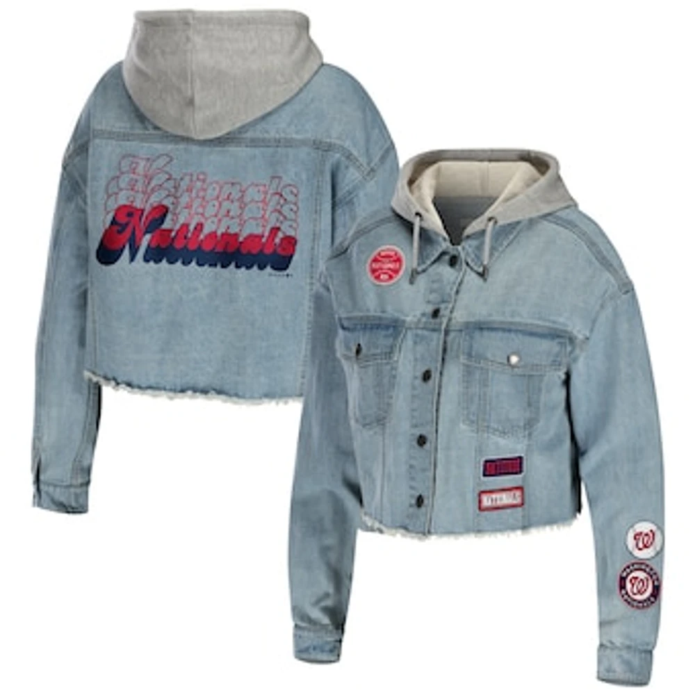 Women's WEAR by Erin Andrews Washington Nationals Hooded Button-Up Denim Jacket