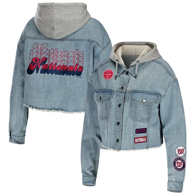 Women's WEAR by Erin Andrews Washington Nationals Hooded Button-Up Denim Jacket