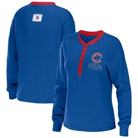 Women's WEAR by Erin Andrews Royal Chicago Cubs Waffle Henley Long Sleeve T-Shirt