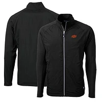 Men's Cutter & Buck Black Oklahoma State Cowboys Big Tall Adapt Eco Knit Hybrid Recycled Full-Zip Jacket