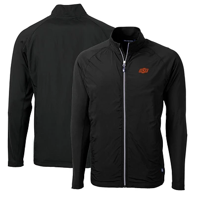 Men's Cutter & Buck Black Oklahoma State Cowboys Big Tall Adapt Eco Knit Hybrid Recycled Full-Zip Jacket