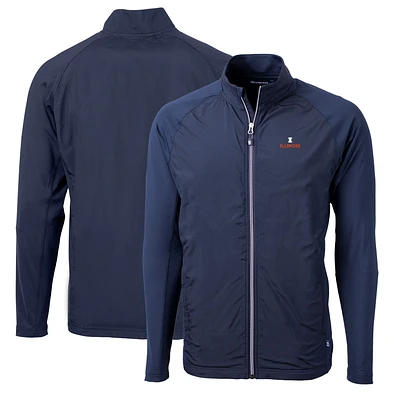 Men's Cutter & Buck Navy Illinois Fighting Illini Big Tall Adapt Eco Knit Hybrid Recycled Full-Zip Jacket