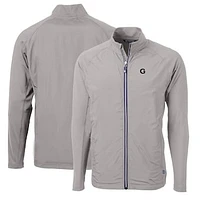Men's Cutter & Buck Gray Georgetown Hoyas Big Tall Adapt Eco Knit Hybrid Recycled Full-Zip Jacket