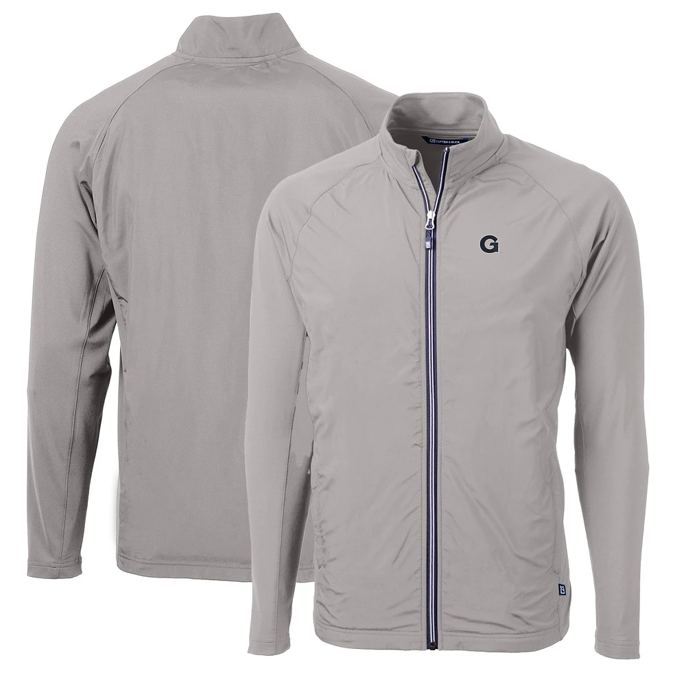 Men's Cutter & Buck Gray Georgetown Hoyas Big Tall Adapt Eco Knit Hybrid Recycled Full-Zip Jacket