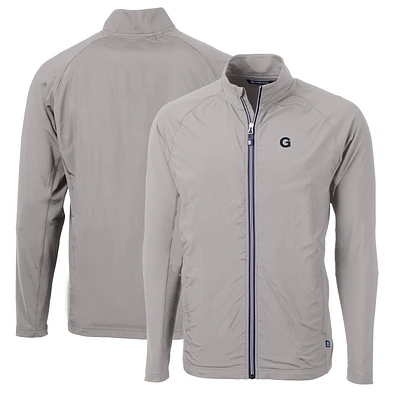 Men's Cutter & Buck Gray Georgetown Hoyas Big Tall Adapt Eco Knit Hybrid Recycled Full-Zip Jacket