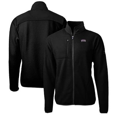 Men's Cutter & Buck Black TCU Horned Frogs Big Tall Cascade Eco Sherpa Fleece Full-Zip Jacket