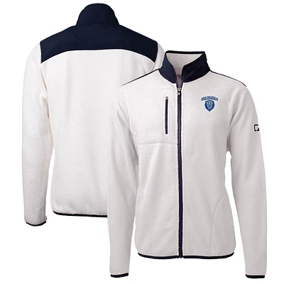 Men's Cutter & Buck White/Navy Columbia University Big & Tall Cascade Eco Sherpa Fleece Full-Zip Jacket