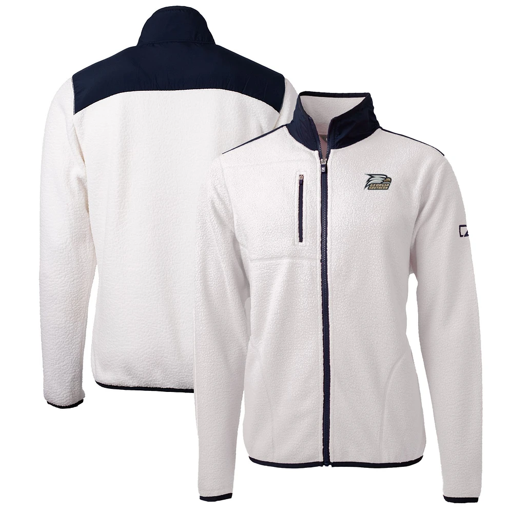 Men's Cutter & Buck White/Navy Georgia Southern Eagles Big Tall Cascade Eco Sherpa Fleece Full-Zip Jacket