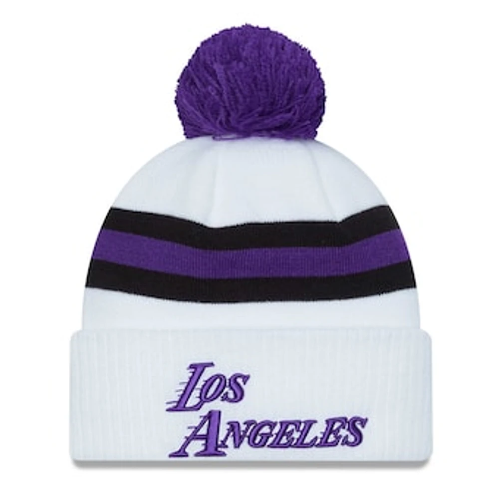 Men's New Era White Los Angeles Lakers City Edition On The Court Cuffed Knit Hat with - Pom