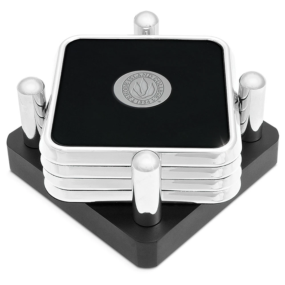 Silver Rhode Island Anchormen 4-Piece Square Coaster Set in Presentation Stand