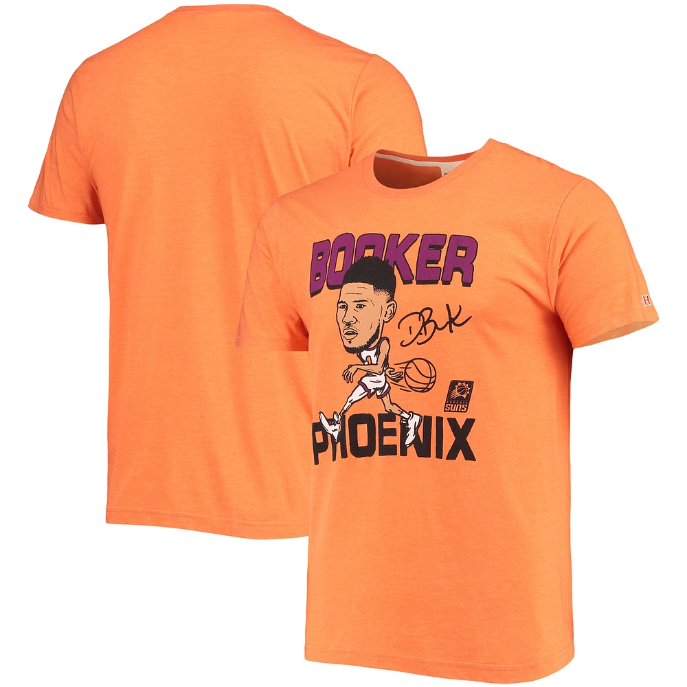 Men's Homage Devin Booker Heathered Orange Phoenix Suns Caricature Tri-Blend T-Shirt