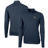 Men's Cutter & Buck Navy Georgia Tech Yellow Jackets Big Tall Virtue Eco Pique Recycled Quarter-Zip Pullover Top
