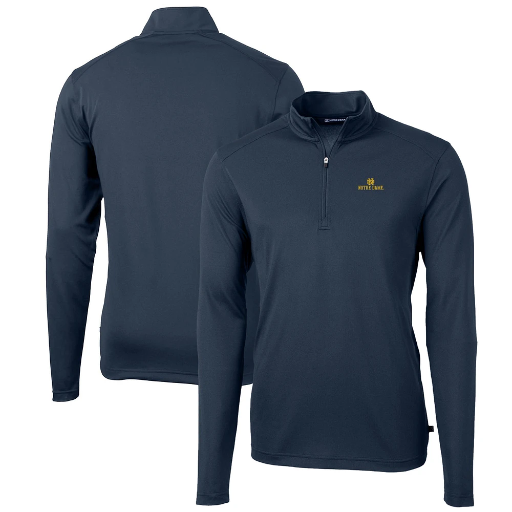 Men's Cutter & Buck Navy Notre Dame Fighting Irish Big Tall Virtue Eco Pique Recycled Quarter-Zip Pullover Top