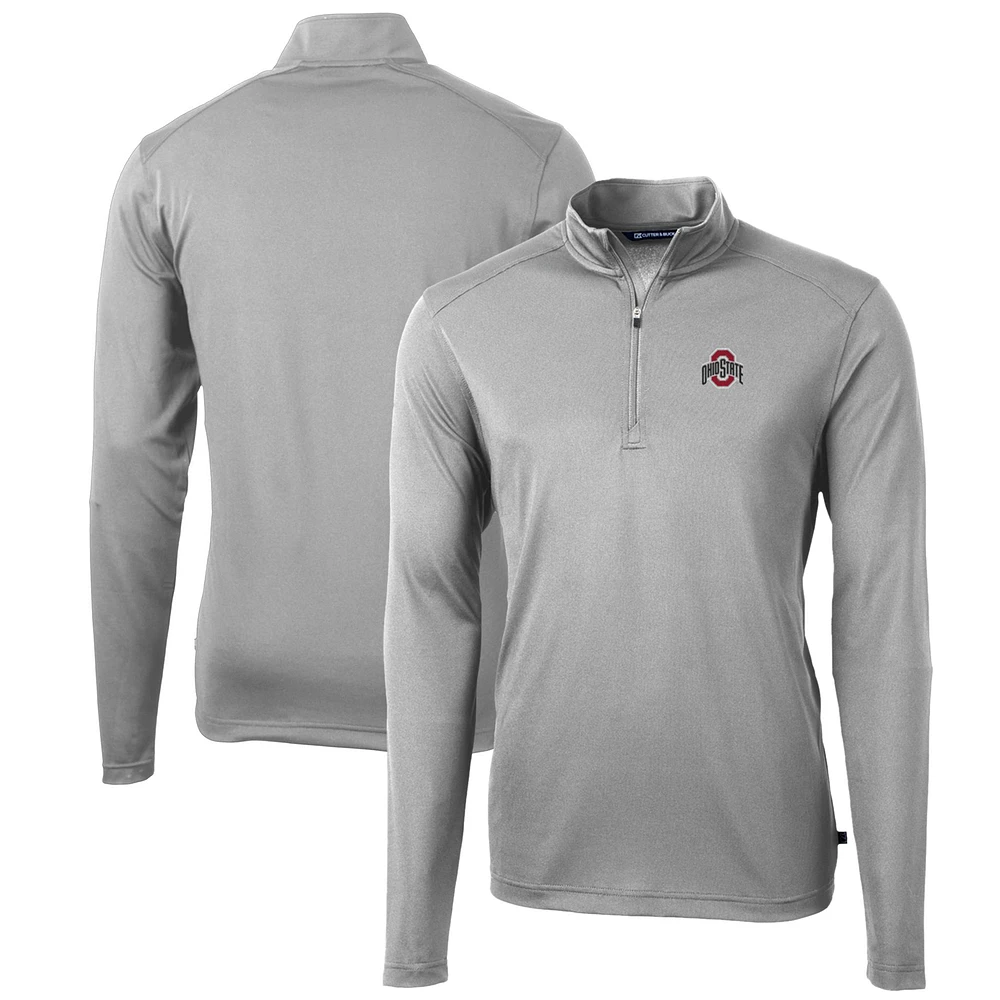 Men's Cutter & Buck Gray Ohio State Buckeyes Big Tall Virtue Eco Pique Recycled Quarter-Zip Pullover Top