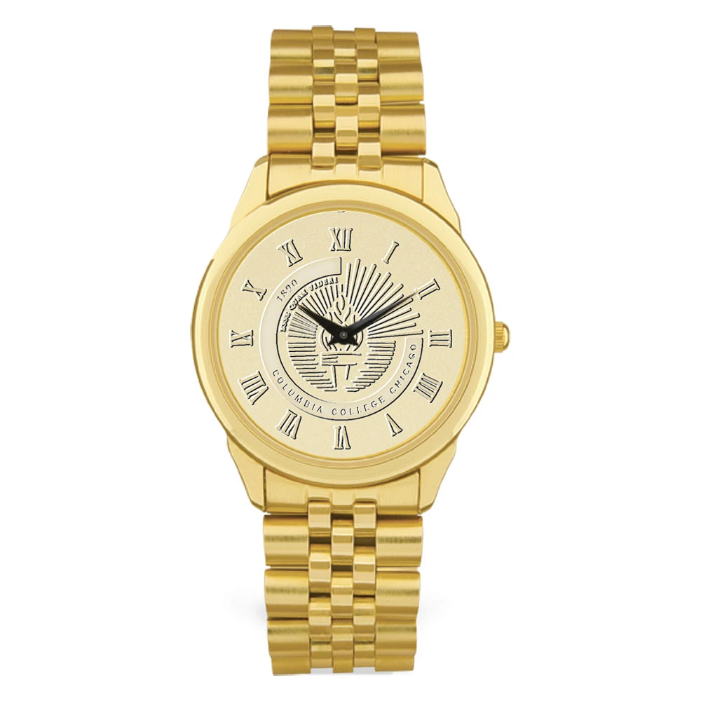 Men's Gold Columbia Renegades Medallion Rolled Link Bracelet Wristwatch
