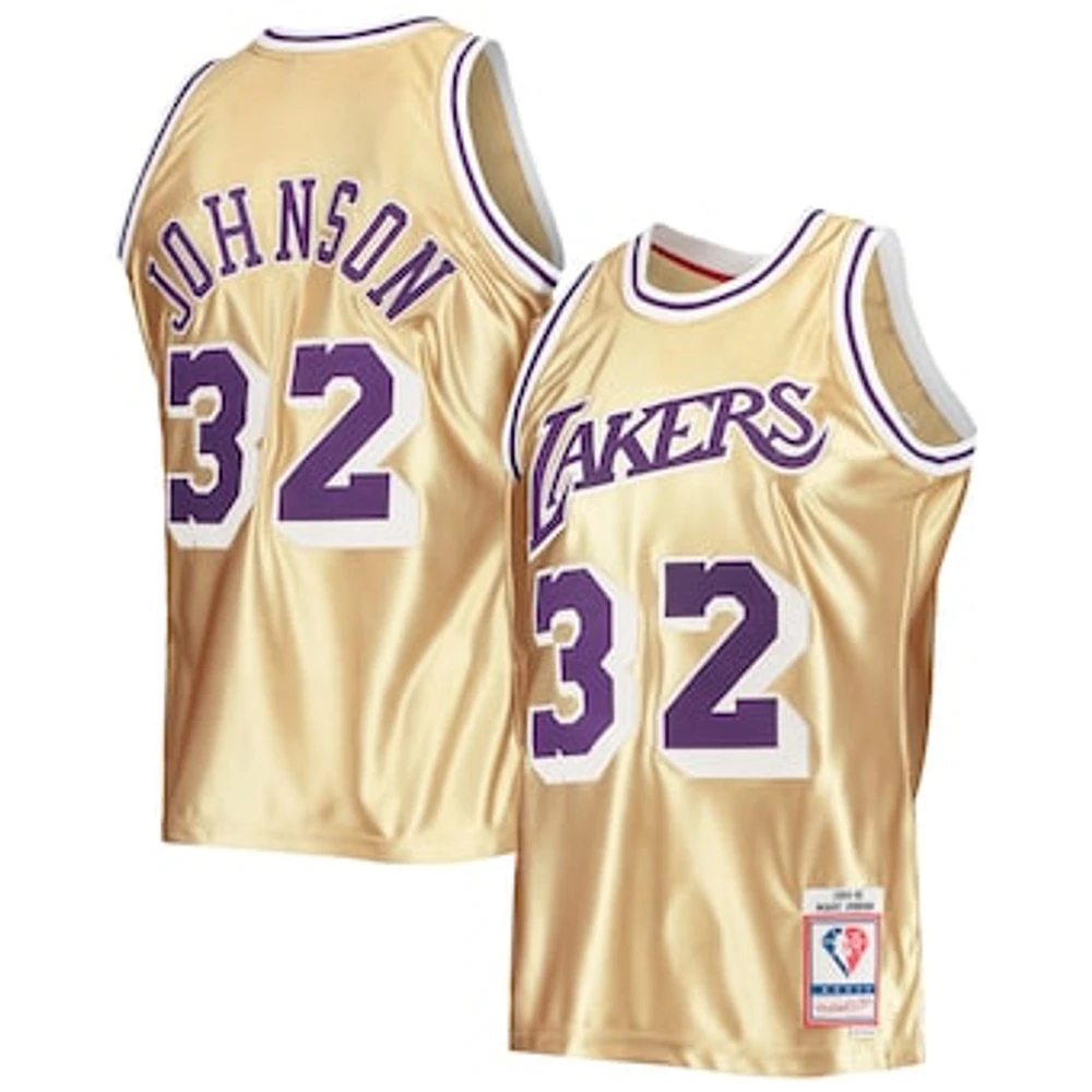 Men's Mitchell & Ness Magic Johnson Gold Los Angeles Lakers 75th Anniversary 1984/85 Hardwood Classics Swingman Jersey