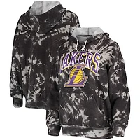 Women's Majestic Threads Black Los Angeles Lakers Burble Tie-Dye Tri-Blend Pullover Hoodie