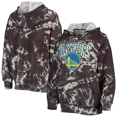 Women's Majestic Threads Black Golden State Warriors Burble Tie-Dye Tri-Blend Pullover Hoodie