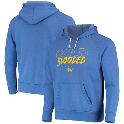 Men's Majestic Threads Heathered Royal Golden State Warriors Mantra Tri-Blend V-Neck Raglan Pullover Hoodie