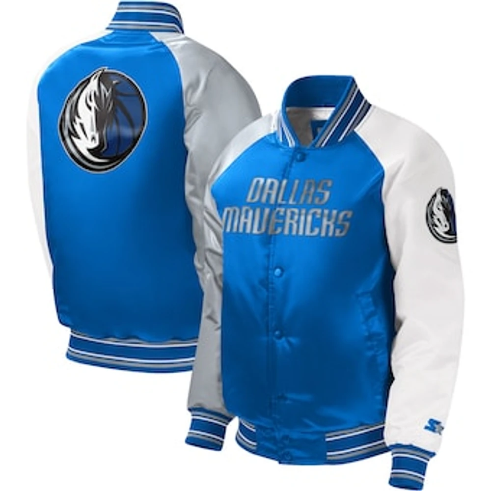 Youth Starter Royal Dallas Mavericks Raglan Full-Snap Varsity Jacket