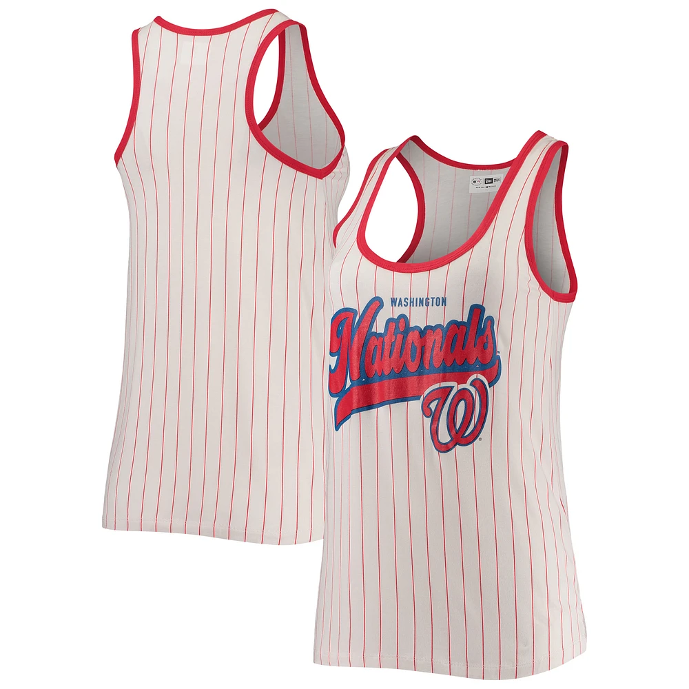 Women's New Era White/Red Washington Nationals Pinstripe Scoop Neck Tank Top