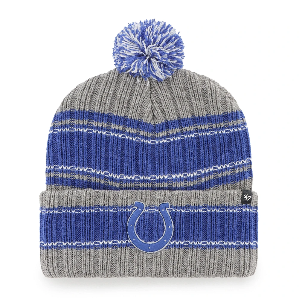 Men's '47 Graphite/Royal Indianapolis Colts Rexford Cuffed Knit Hat with Pom